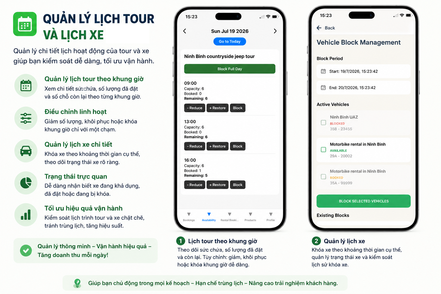 Quản lý lịch tour và lịch xe