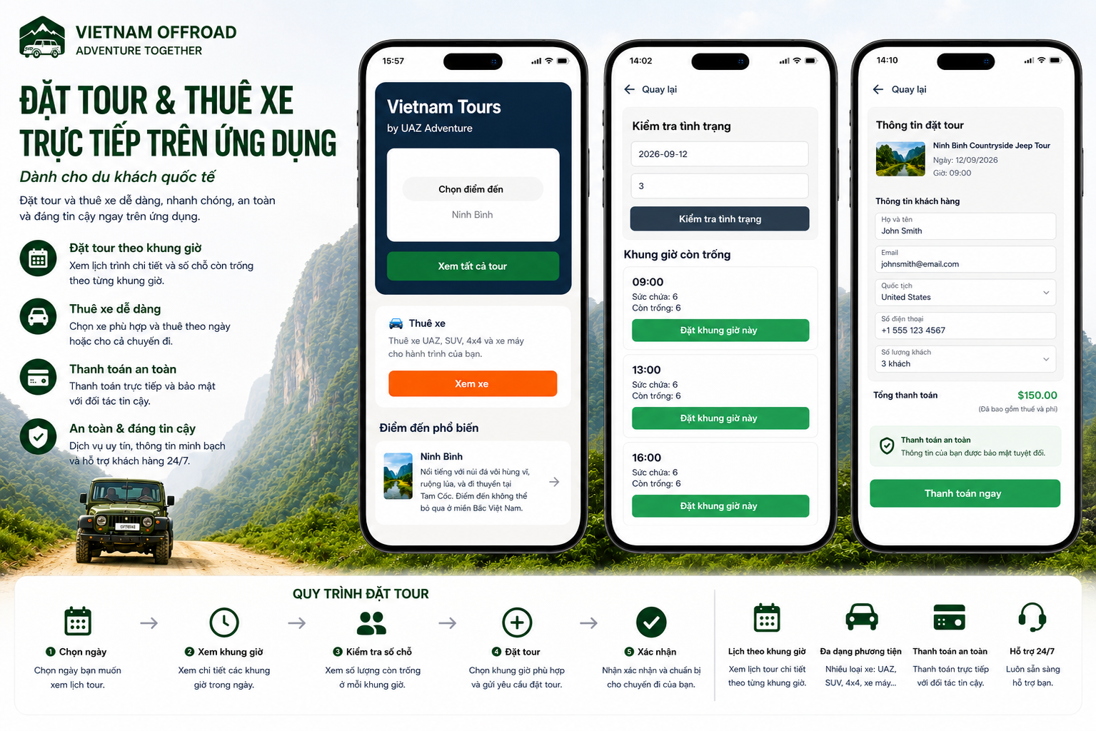 Giao diện đặt tour cho khách du lịch